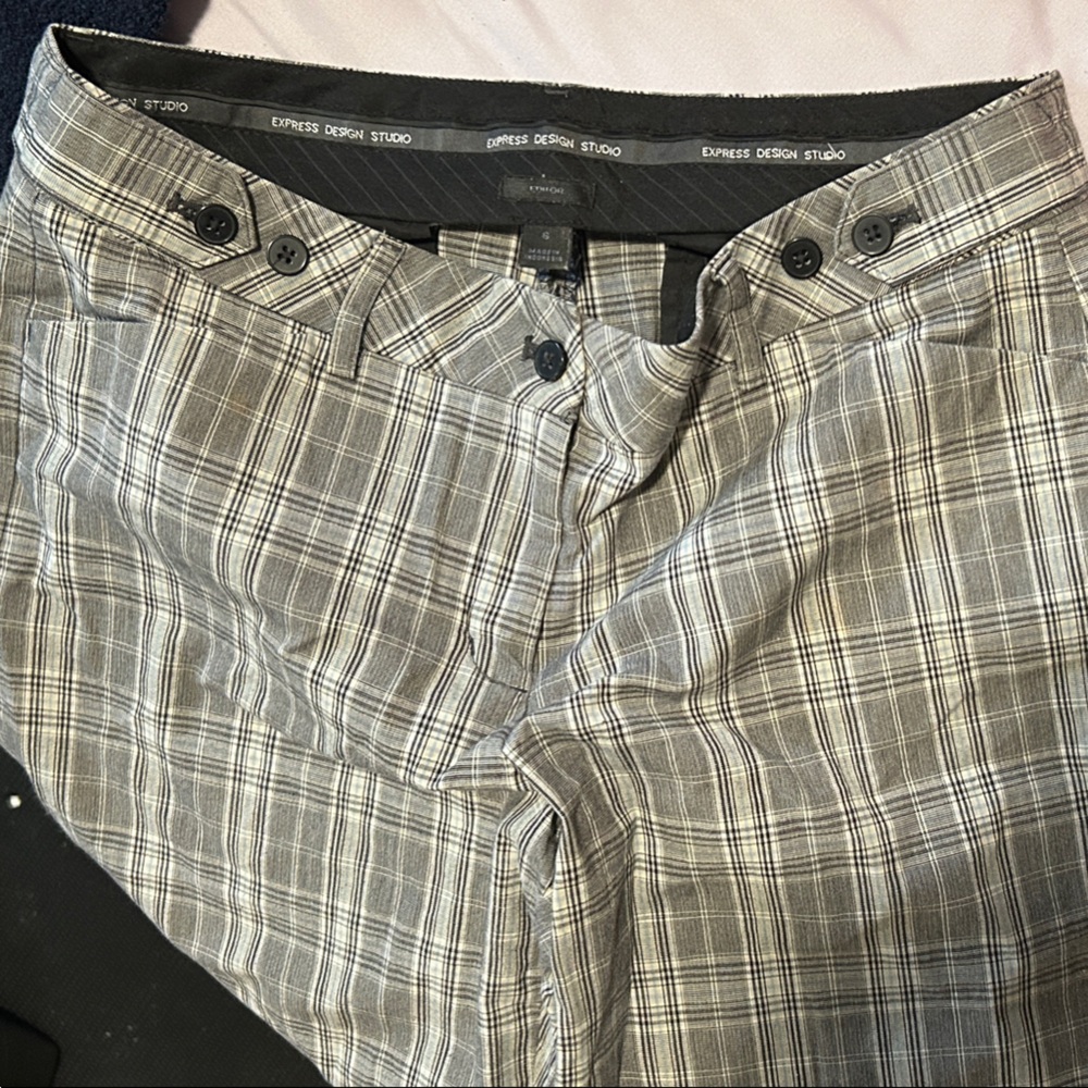 Express Black and Gray Plaid Shorts